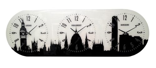 GLASS WALL CLOCK  NEW YORK, HONG KONG, BUDAPEST