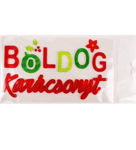 ABLAKZSELÉ  BOLDOG KARÁCSONYT FELIRAT, PIROS ÉS ZÖLD