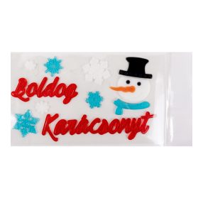   ABLAKZSELÉ  BOLDOG KARÁCSONYT FELIRAT, PIROS, HÓEMBER CILINDERBEN