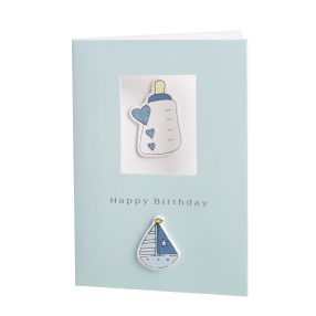 ÜDVÖZLŐ KÁRTYA, CUMISÜVEG ÉS HAJÓ, KÉK