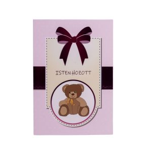   KÉPESLAP+BORÍTÉK, MEDVÉS, ISTEN HOZOTT FELIRATTAL, RÓZSASZÍN