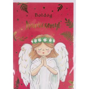 KÉPESLAP+BORÍTÉK, ANGYAL, BOLDOG KARÁCSONYT FELIRAT