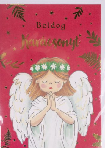 KÉPESLAP+BORÍTÉK, ANGYAL, BOLDOG KARÁCSONYT FELIRAT
