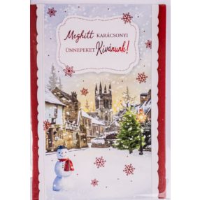   KÉPESLAP+BORÍTÉK, HÓEMBER, HAVAS VÁROS, MEGHITT KARÁCSONYI ÜNNEKEPEKET KÍVÁNUNK! FELIRAT