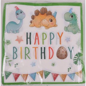   PARTY PAPÍR SZALVÉTA, 20 DARABOS, HAPPY BIRTHDAY FELIRATTAL, DINÓS