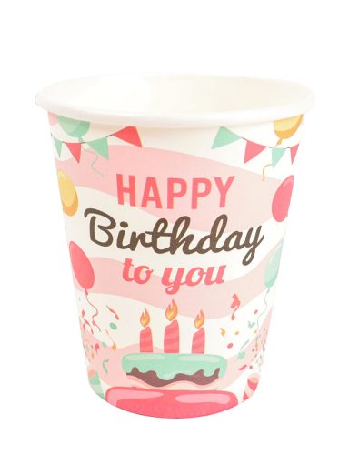 PARTY PAPÍR POHÁR, 10 DARABOS, HAPPY BIRTHDAY FELIRATTAL, TORTÁS