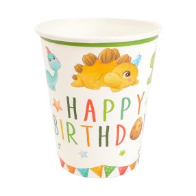   PARTY PAPÍR POHÁR, 10 DARABOS, HAPPY BIRTHDAY FELIRATTAL, DINÓS
