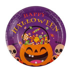 PARTY PAPÍR TÁNYÉR, 10 DARABOS, HALLOWEEN MINTÁS, LILA