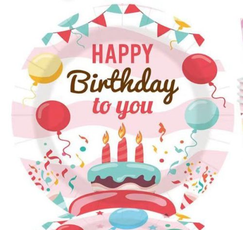 PARTY PAPÍR TÁNYÉR, 10 DARABOS, HAPPY BIRTHDAY FELIRATTAL, TORTÁS