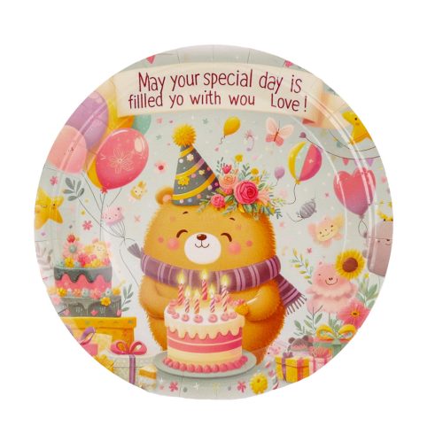 PARTY PAPÍR TÁNYÉR, 10 DARABOS, HAPPY BIRTHDAY FELIRATTAL, SÜTEMÉNY ÉS LUFIK