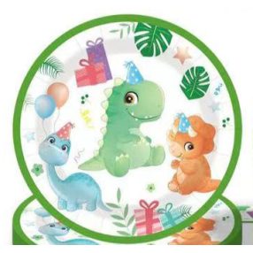   PARTY PAPÍR TÁNYÉR, 10 DARABOS, HAPPY BIRTHDAY FELIRATTAL, DINÓS
