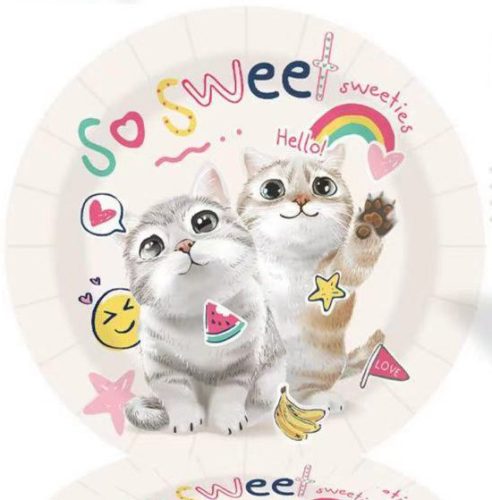 PARTY PAPÍR TÁNYÉR, 10 DARABOS, MACSKÁS