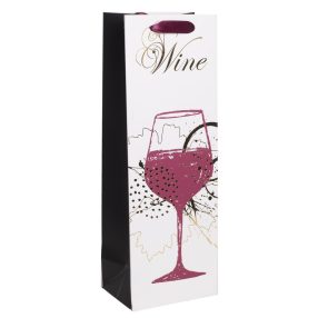   PAPÍRTASAK BOROS MATT, ARANY FÉNYES NYOMÁSSAL, POHÁR BOR,  WINE FELIRAT