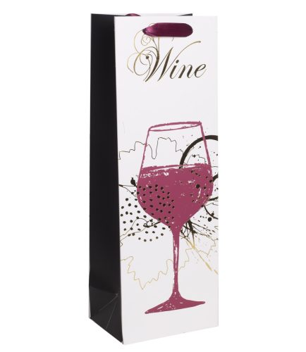 PAPÍRTASAK BOROS MATT, ARANY FÉNYES NYOMÁSSAL, POHÁR BOR,  WINE FELIRAT