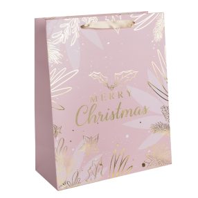   PAPÍRTASAK MATT, ARANY FÉNYES NYOMÁSSAL, MERRY CHRISTMAS FELIRAT, RÓZSASZÍN ALAPÚ