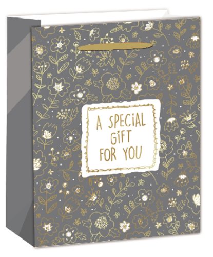 PAPÍRTASAK MATT, ARANY FÉNYES NYOMÁSSAL, VIRÁG MINTÁS,  A SPECIAL GIFT FOR YOU  FELIRATTAL