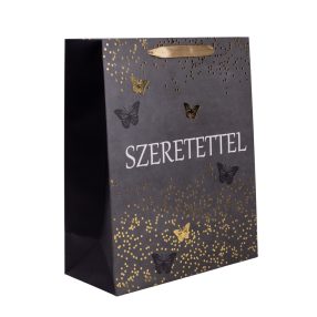   PAPÍRTASAK MATT, ARANY FÉNYES NYOMÁSSAL LEPKÉK, SZERETETTEL FELIRAT