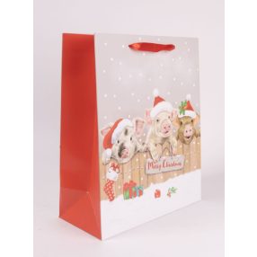   PAPÍRTASAK MATT, 3 MALAC A KERÍTÉSNÉL, MIKULÁS SAPKÁBAN, MERRY CHRISTMAS FELIRAT
