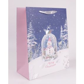   PAPÍRTASAK MATT, EZÜST HOLOGRAFIKUS NYOMÁSSAL, HÓEMBER BÚRA ALATT,  MERRY CHRISTMAS FELIRATTAL