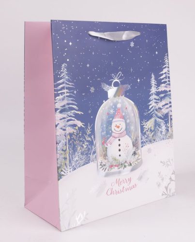 PAPÍRTASAK MATT, EZÜST HOLOGRAFIKUS NYOMÁSSAL, HÓEMBER BÚRA ALATT,  MERRY CHRISTMAS FELIRATTAL