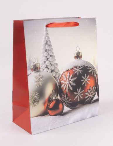 PAPÍRTASAK MATT, PIROS ÉS FEHÉR GÖMB DÍSZ, GÖMBÖKBŐL FENYŐFA, FEHÉR