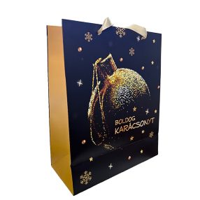   PAPÍRTASAK MATT, ARANY FÉNYES NYOMÁSSAL, FEKETE/ARANY GÖMB DÍSZ,  BOLDOG KARÁCSONYT FELIRAT