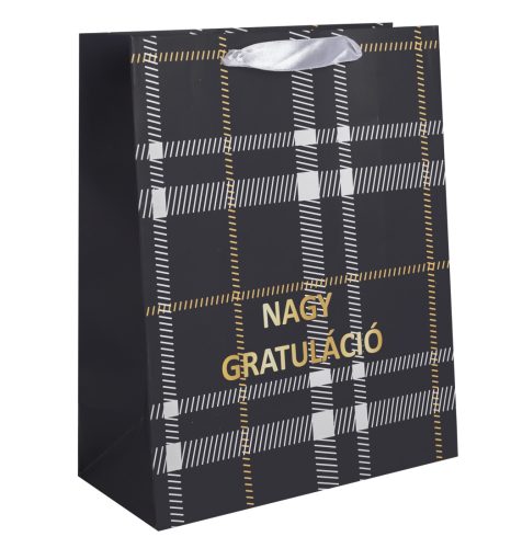 PAPÍRTASAK MATT, SÖTÉTKÉK/SZÜRKE KOCKÁS,  NAGY GRATULÁCIÓ FELIRAT