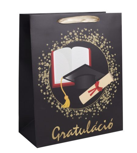 PAPÍRTASAK MATT, FEKETE, OKLEVÉL,  GRATULÁCIÓ  FELIRATTAL