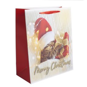   PAPÍRTASAK MATT, ARANY GLITTERES,MERRY CHRISTMAS FELIRATTAL, CICA, MIKULÁS SAPKÁBAN, AJÁNDÉKKAL