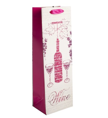 PAPÍRTASAK BOROS, MATT, WINE FELIRATTAL, FEHÉR/PINK BOROSÜVEG, POHARAK