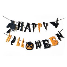 HALLOWEEN DEKORÁCIÓ, FILC GIRLAND, FEKETE NARANCSSÁRGA