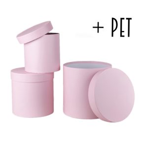   PAPÍRDOBOZ SZETT MŰANYAG BETÉTTEL, 3 DARABOS, KEREK ALAKÚ, VINTAGE PINK
