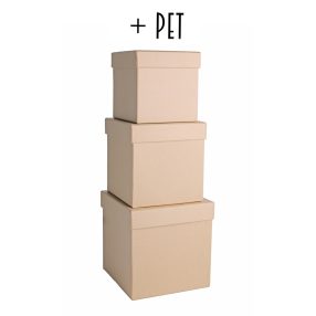   PAPÍRDOBOZ SZETT MŰANYAG BETÉTTEL, 3 DARABOS, KOCKA ALAKÚ, NATÚR