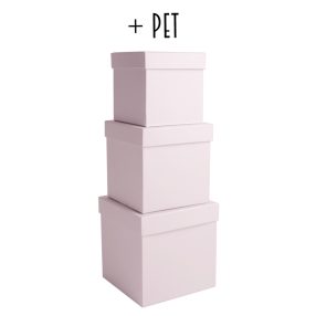   PAPÍRDOBOZ SZETT MŰANYAG BETÉTTEL, 3 DARABOS, KOCKA ALAKÚ, VINTAGE PINK