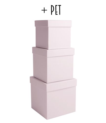 PAPÍRDOBOZ SZETT MŰANYAG BETÉTTEL, 3 DARABOS, KOCKA ALAKÚ, VINTAGE PINK