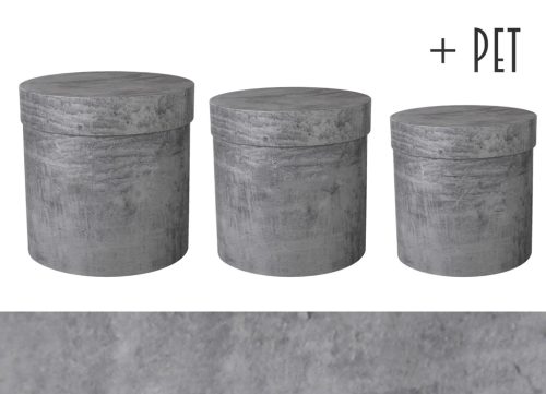 PAPÍRDOBOZ SZETT, 3 DARABOS, KEREK ALAKÚ, BETONSZÜRKE