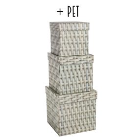   PAPÍRDOBOZ SZETT, 3 DARABOS, KOCKA ALAKÚ, KOSÁRFONAT MINTÁS