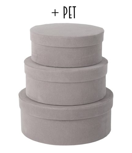 PAPÍRDOBOZ FLOKKOLT SZETT, 3 DARABOS, KEREK ALAKÚ, BETONSZÜRKE