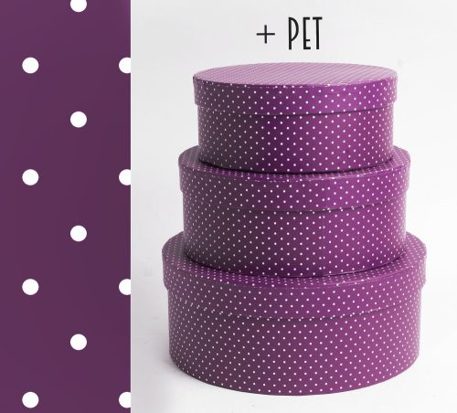 PAPÍRDOBOZ SZETT, 3 DARABOS, KEREK, BERRY CONSERVE, SILENCE PÖTTYÖKKEL + PET