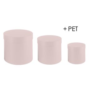   PAPÍRDOBOZ SZETT MŰANYAG BETÉTTEL, 3 DARABOS, KEREK ALAKÚ, MISTIC PINK