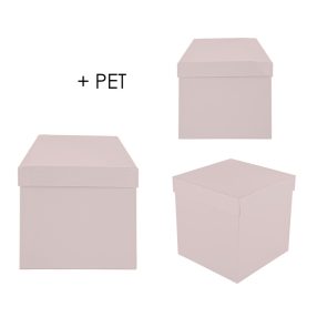   PAPÍRDOBOZ SZETT MŰANYAG BETÉTTEL, 3 DARABOS, KOCKA ALAKÚ, MISTIC PINK