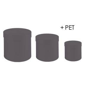   PAPÍRDOBOZ SZETT MŰANYAG BETÉTTEL, 3 DARABOS, KEREK ALAKÚ, GRANITE GREY