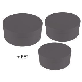  PAPÍRDOBOZ SZETT MŰANYAG BETÉTTEL, 3 DARABOS, KEREK ALAKÚ, GRANITE GREY