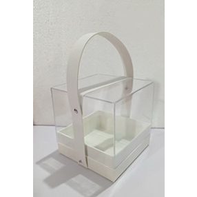   AJÁNDÉK DOBOZ, FÜLLEL, MŰANYAG PLEXI, NÉGYSÖGLETES, FEHÉR
