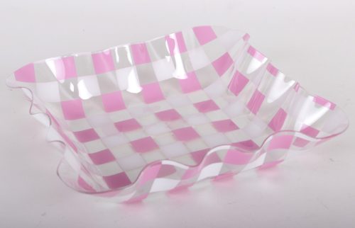 MŰANYAG TÁL NÉGYSZÖG KOCKÁS PINK/FEHÉR