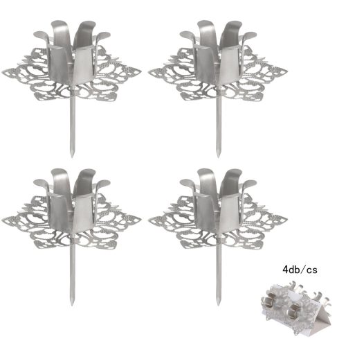 GYERTYATARTÓ SZETT, 4 DARABOS, VIRÁG SZIROM ALAKÚ, MATT EZÜST