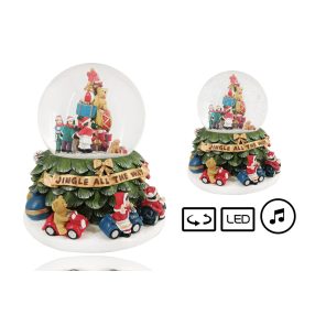   POLIREZIN HAVAZÓ GÖMB, FORGÓ, LEDDEL ÉS ZENÉVEL JINGLE ALL THE WAY FELIRAT, FIGURÁKKAL