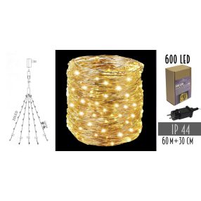   LED KÜLTÉRI DRÓTFŰZÉR 600 LED MELEG FEHÉR, IDŐZÍTHETŐ, ADAPTERREL