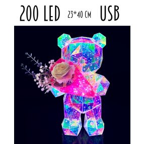   VILÁGÍTÓS MEDVE VIRÁGGAL 200 DARAB LEDDEL, USB CSATLAKOZÓS
