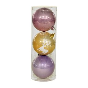 KARÁCSONYI DÍSZ GÖMB SZETT, 3 DARABOS, SZARVAS, SILKPINK